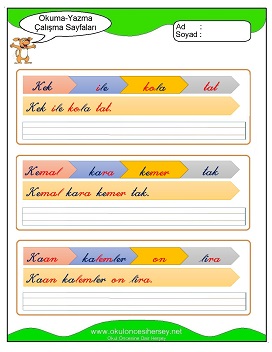 k sesi Grubu Çalışma Sayfaları